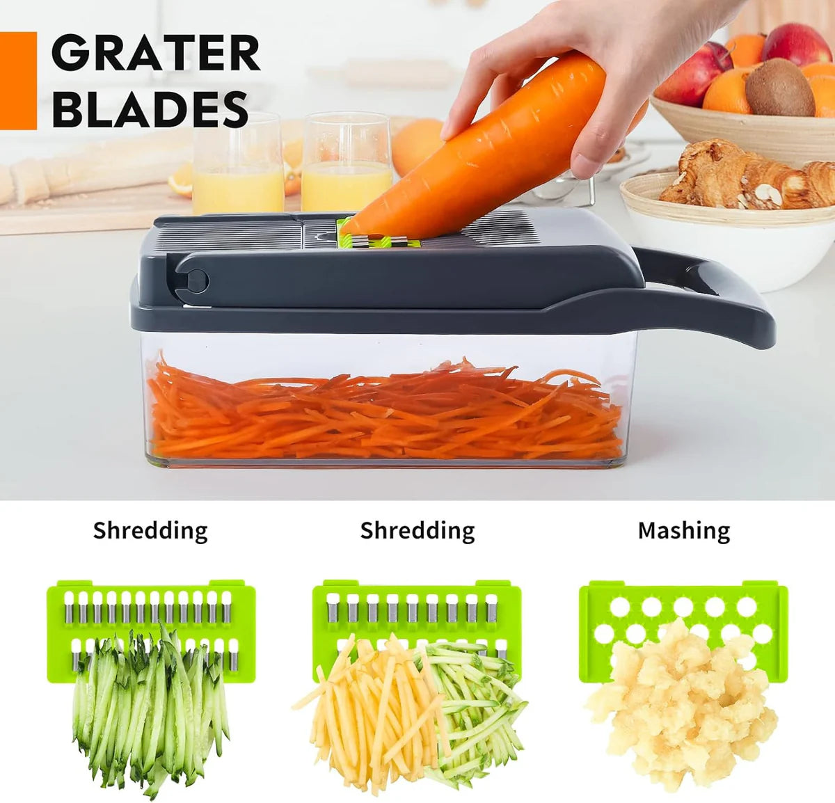 Multipurpose Chopper, Fruits & Vegetable Cutters, Grater Peeler Chipser, Unbreakable Food Grade Body, Easy Push to Clean Button Slicer Dicer, Chopper for Kitchen (Green, Plastic)