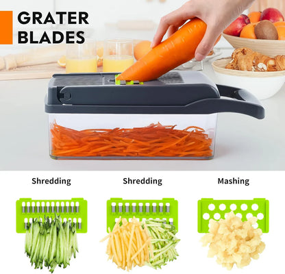 Multipurpose Chopper, Fruits & Vegetable Cutters, Grater Peeler Chipser, Unbreakable Food Grade Body, Easy Push to Clean Button Slicer Dicer, Chopper for Kitchen (Green, Plastic)