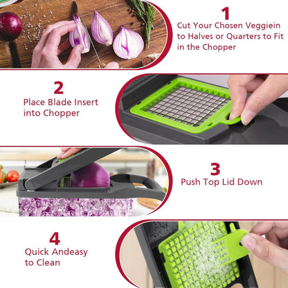 Multipurpose Chopper, Fruits & Vegetable Cutters, Grater Peeler Chipser, Unbreakable Food Grade Body, Easy Push to Clean Button Slicer Dicer, Chopper for Kitchen (Green, Plastic)