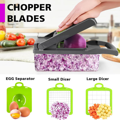 Multipurpose Chopper, Fruits & Vegetable Cutters, Grater Peeler Chipser, Unbreakable Food Grade Body, Easy Push to Clean Button Slicer Dicer, Chopper for Kitchen (Green, Plastic)