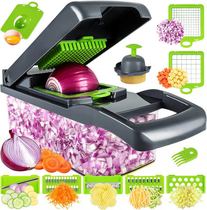 Multipurpose Chopper, Fruits & Vegetable Cutters, Grater Peeler Chipser, Unbreakable Food Grade Body, Easy Push to Clean Button Slicer Dicer, Chopper for Kitchen (Green, Plastic)