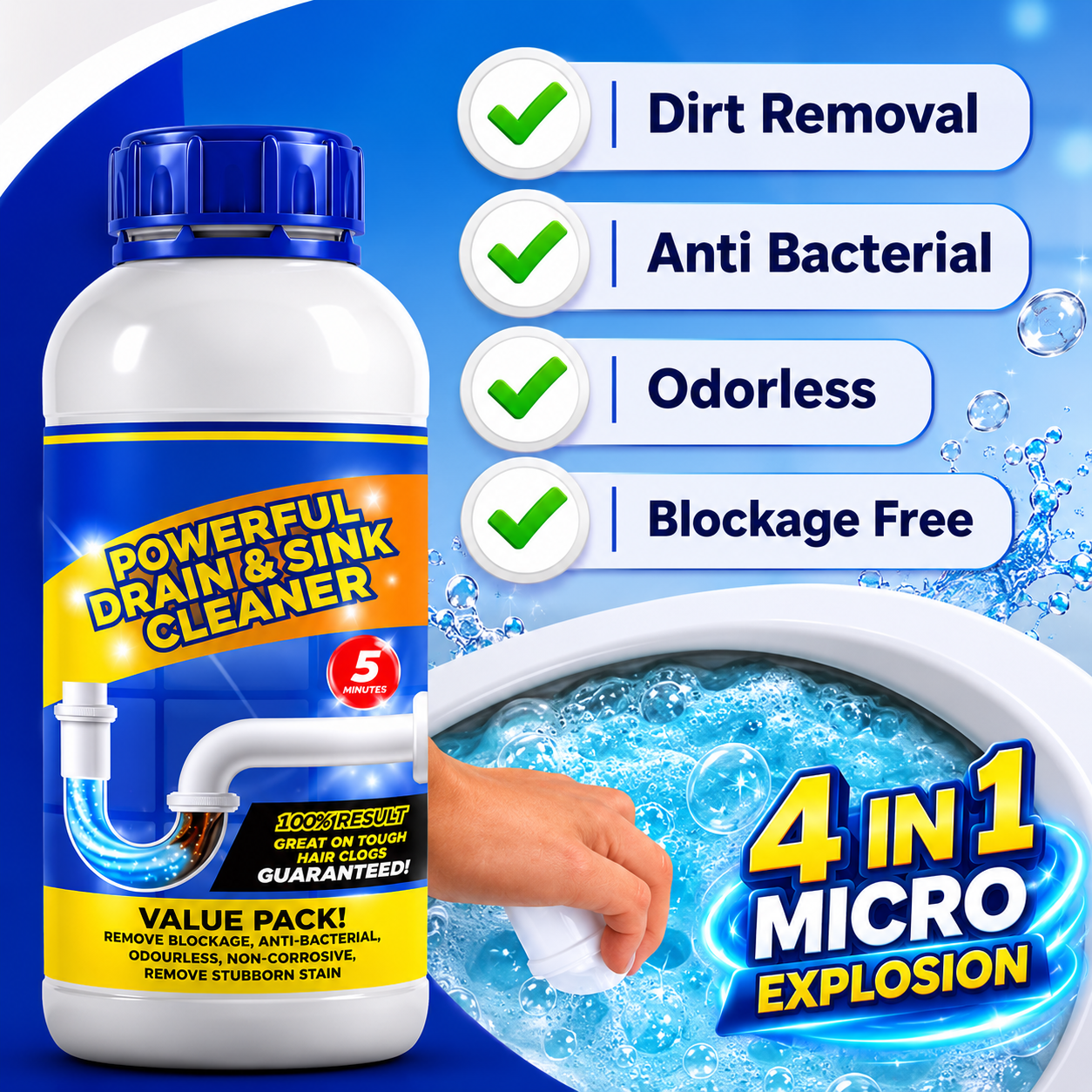 Powerful Drain & Sink Cleaner (Pack Of 4)