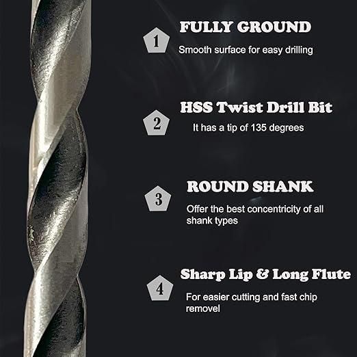US Imported Premium Multi-Purpose Drill Bit Set for Wood, Iron, Aluminium & Plastic