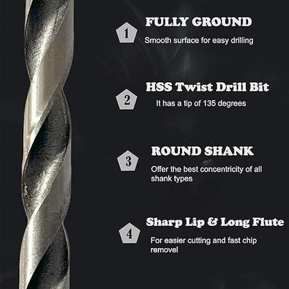 US Imported Premium Multi-Purpose Drill Bit Set for Wood, Iron, Aluminium & Plastic