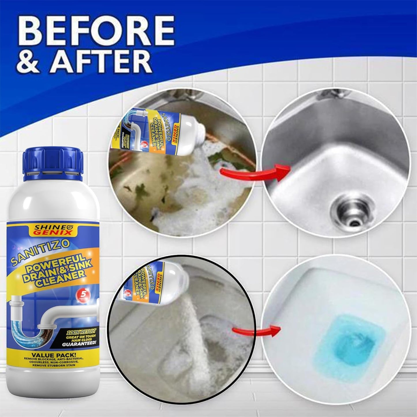 Powerful Drain & Sink Cleaner (Pack Of 4)